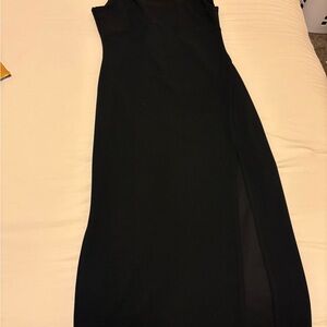 Black Women's Sleeveless Straight Dress with Side Slit